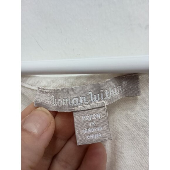 Woman Within Womens Sleeveles Top 1X White Linen Blend Button Up Lagenlook - Picture 2 of 7